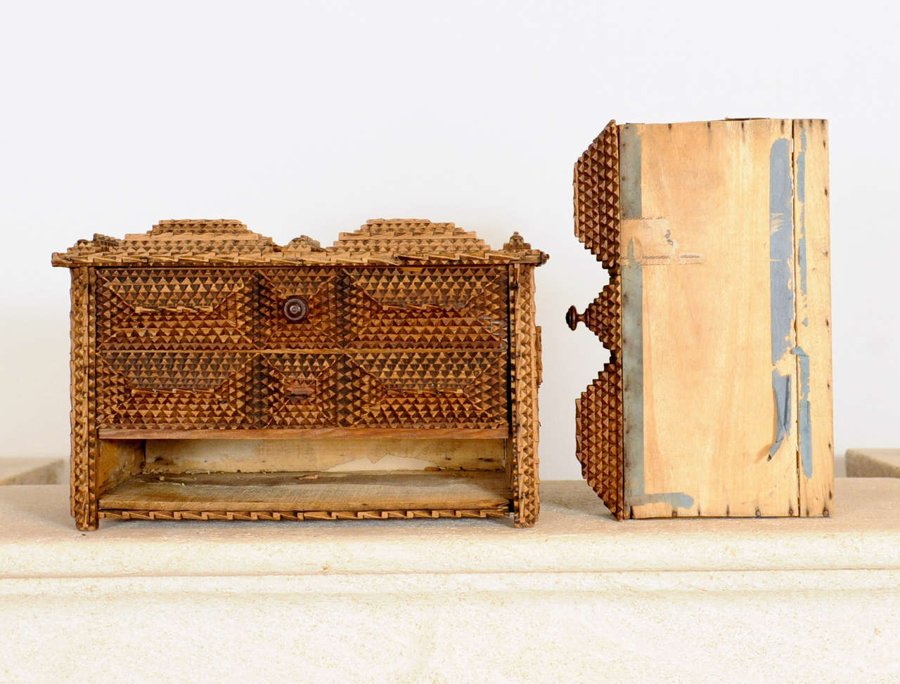 Diminutive Tramp Art Set of Drawers - French ca. 1900 6